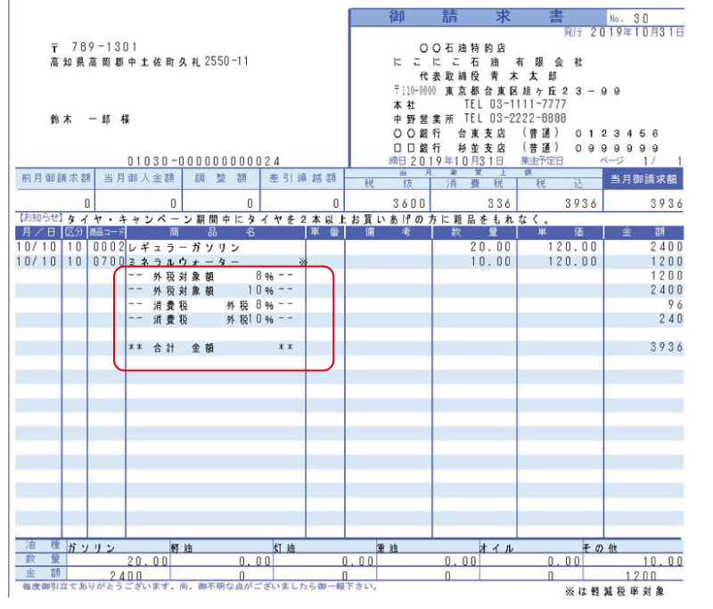 請求書 ガソリン 外税